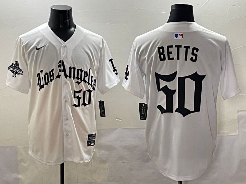 Men 2025 Los Angeles Dodgers #50 Betts White Five generations Joint Name Nike MLB Jersey style 5185